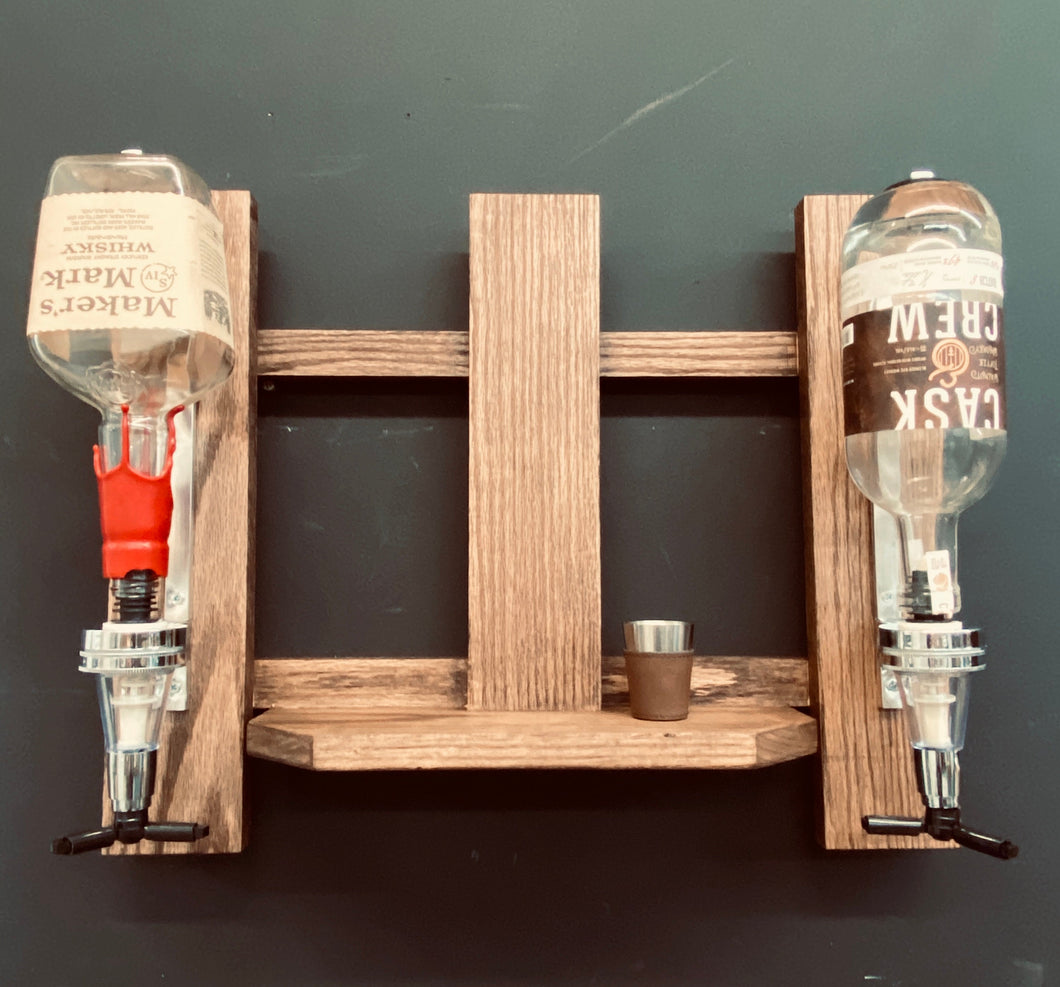 Liquor Dispenser Wall Shelf - Red Oak - FREE SHIPPING